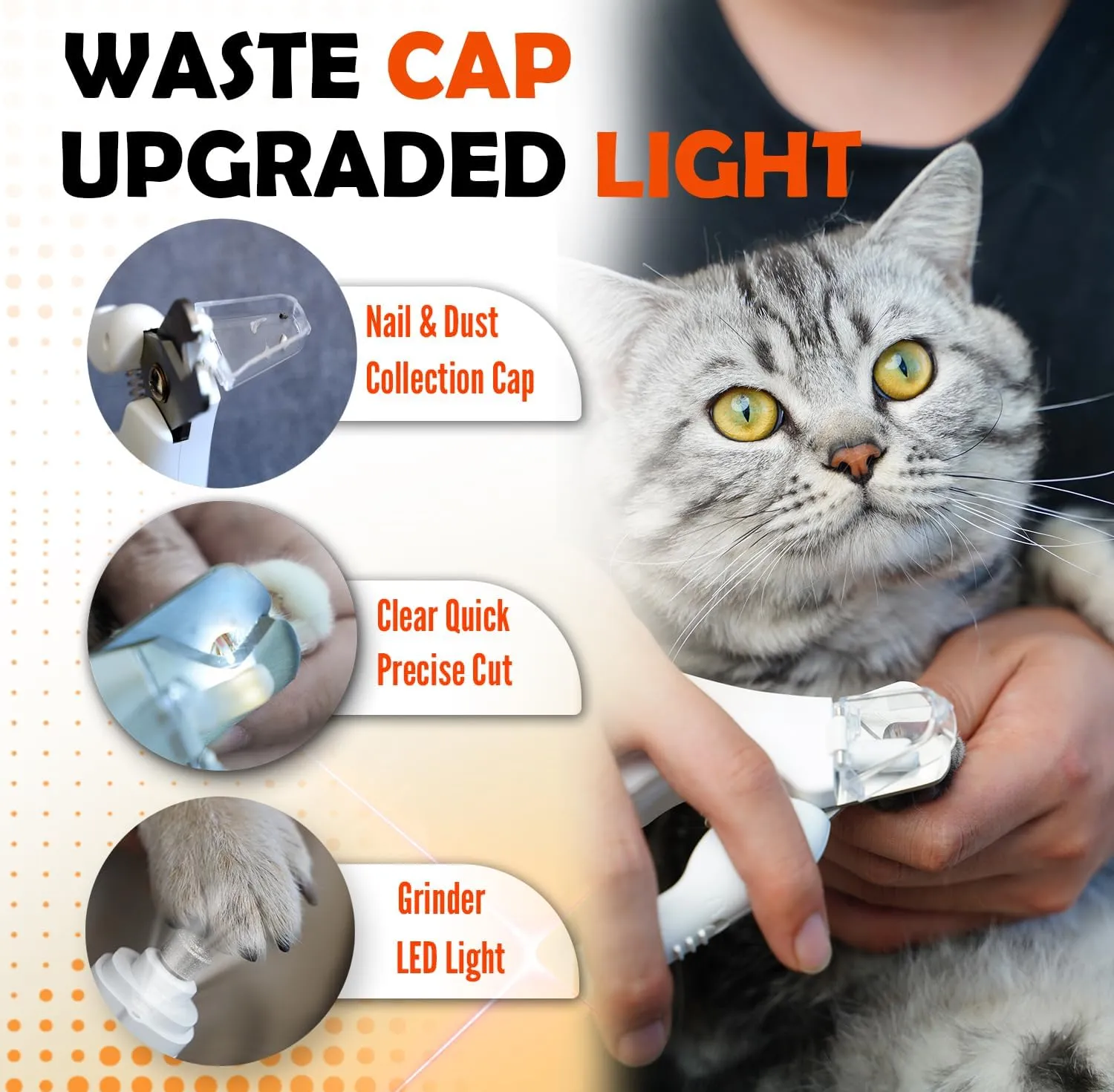 2-in-1 Cat Nail Clippers & Dog Nail Clippers Trimmers for Large Medium Small Dogs Cats Claw Trimmer Quick Sensor and Safety Guard USB Rechargeable with 2 LED Lights Dogs Nail Trimmer