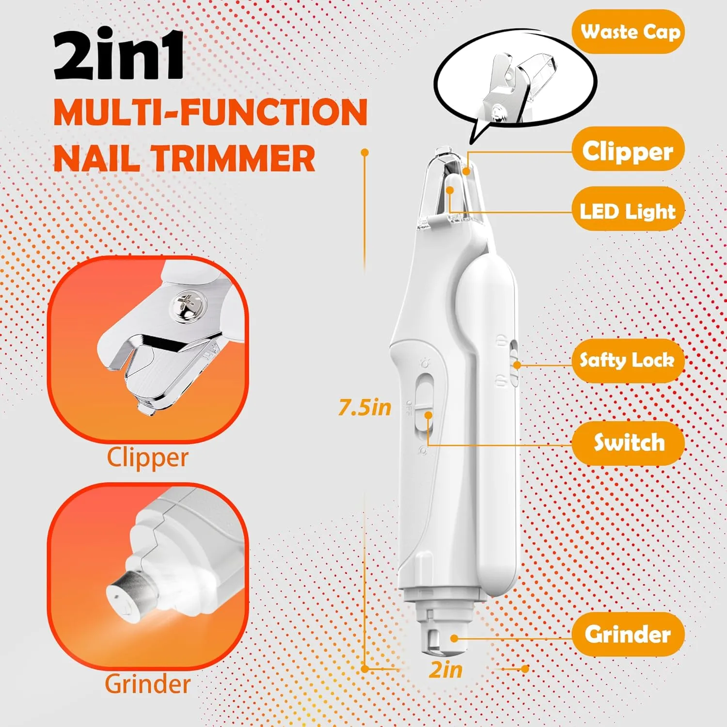 2-in-1 Cat Nail Clippers & Dog Nail Clippers Trimmers for Large Medium Small Dogs Cats Claw Trimmer Quick Sensor and Safety Guard USB Rechargeable with 2 LED Lights Dogs Nail Trimmer