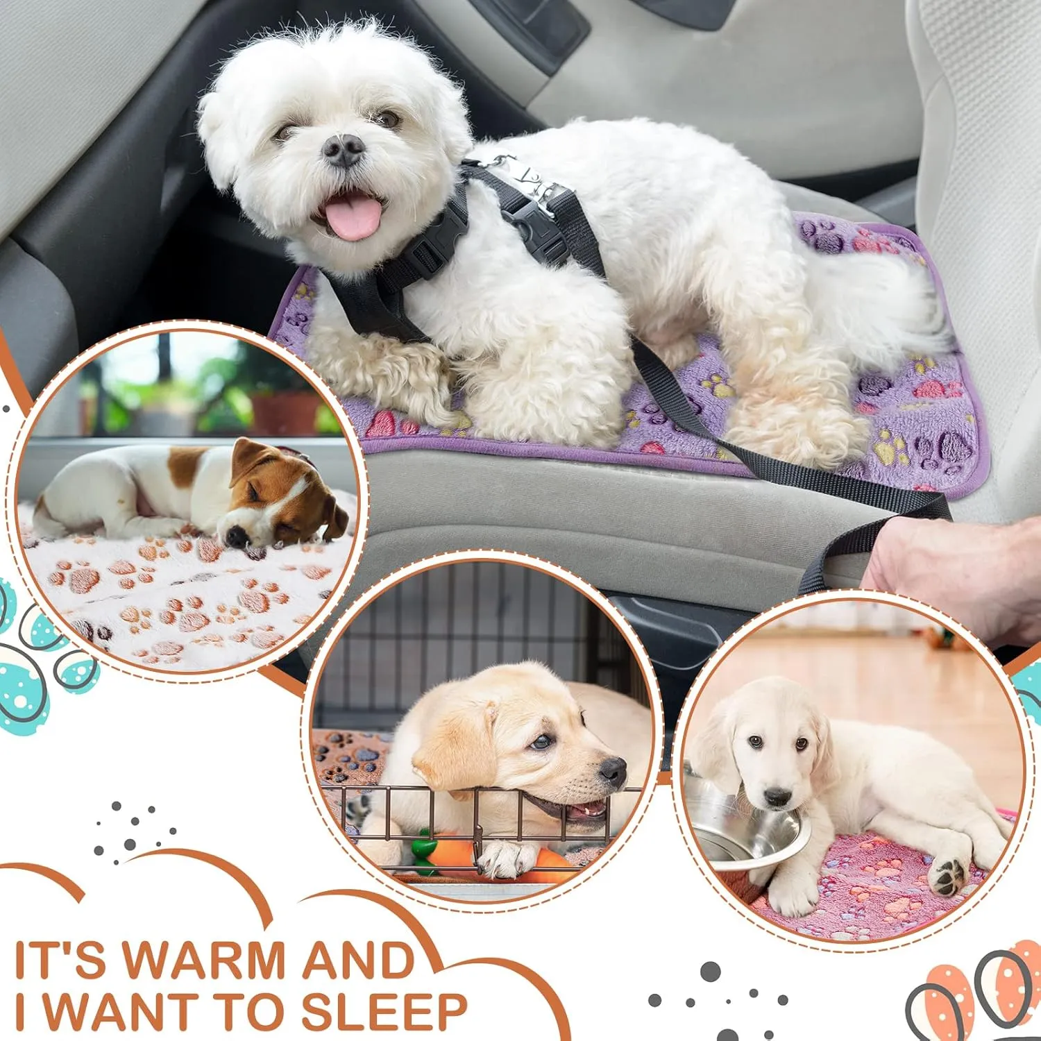 4 Pcs Waterproof Guinea Pig Blankets Washable Small Animal Fleece Bedding Absorbent Guinea Pig Cage Liners Reusable Pet Pee Pad Sleep Mat Pad Cover for Hamster Ferret (Paw Print, 35 x 24 Inch)