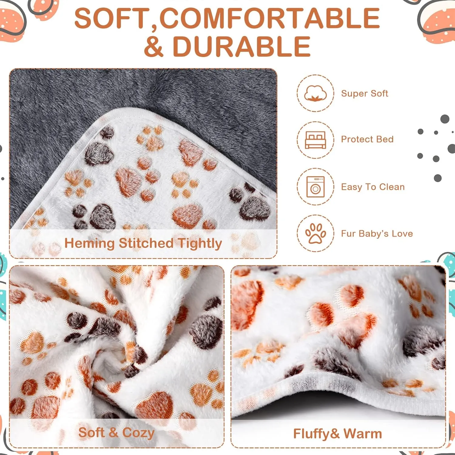 4 Pcs Waterproof Guinea Pig Blankets Washable Small Animal Fleece Bedding Absorbent Guinea Pig Cage Liners Reusable Pet Pee Pad Sleep Mat Pad Cover for Hamster Ferret (Paw Print, 35 x 24 Inch)
