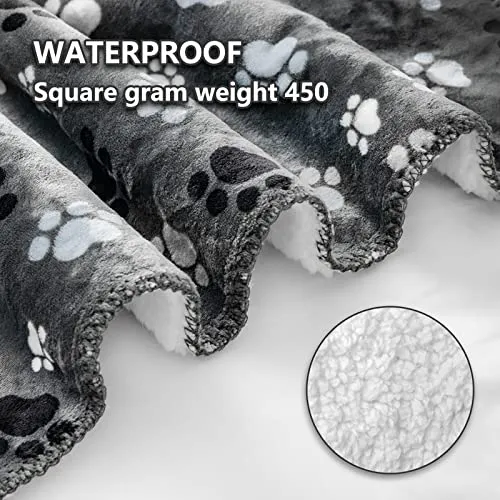 AIWEK Waterproof Dog Blanket, Pattern Printing Super Soft Warm Fluffy Facecloth Sofa Car Bed Protector, Urine Proof Washable Outdoor Pet Blanket for Puppy Large Dogs & Cats(paw & Bone60*50)