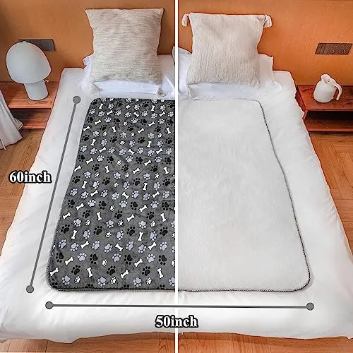 AIWEK Waterproof Dog Blanket, Pattern Printing Super Soft Warm Fluffy Facecloth Sofa Car Bed Protector, Urine Proof Washable Outdoor Pet Blanket for Puppy Large Dogs & Cats(paw & Bone60*50)