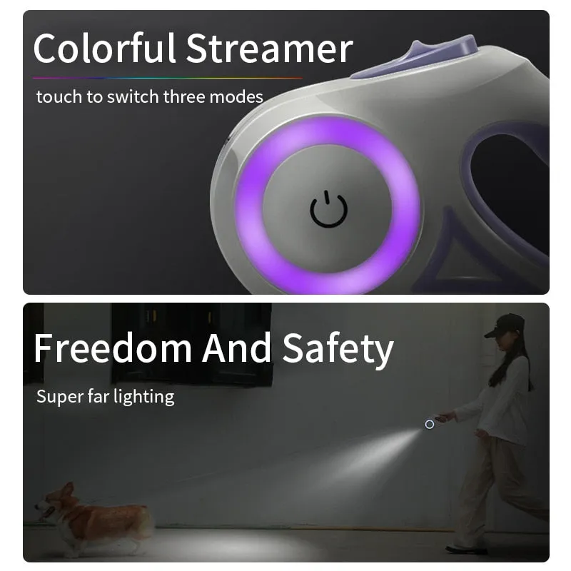 Automatic Retractable Light-up Dog Leash with built in flashlight