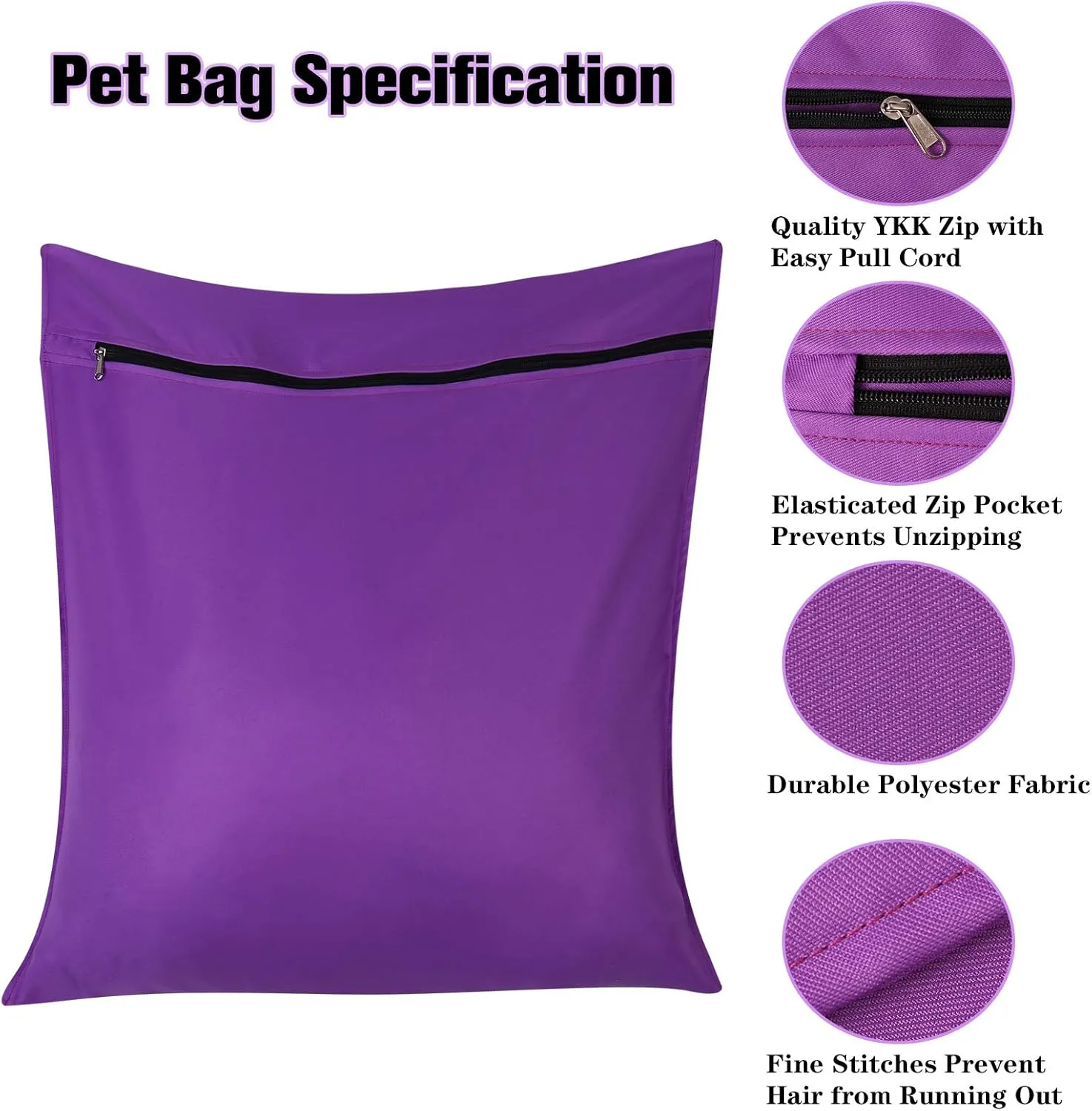 AUXSOUL 1 Pack Pet Laundry Bag,Stops Pet Hair Blocking The Washing Machine,Big Size Wash Bag Ideal for Dog Cat Horse,Hair Remover Safely,25.8 27.8(65 X 70cm)(Purple)