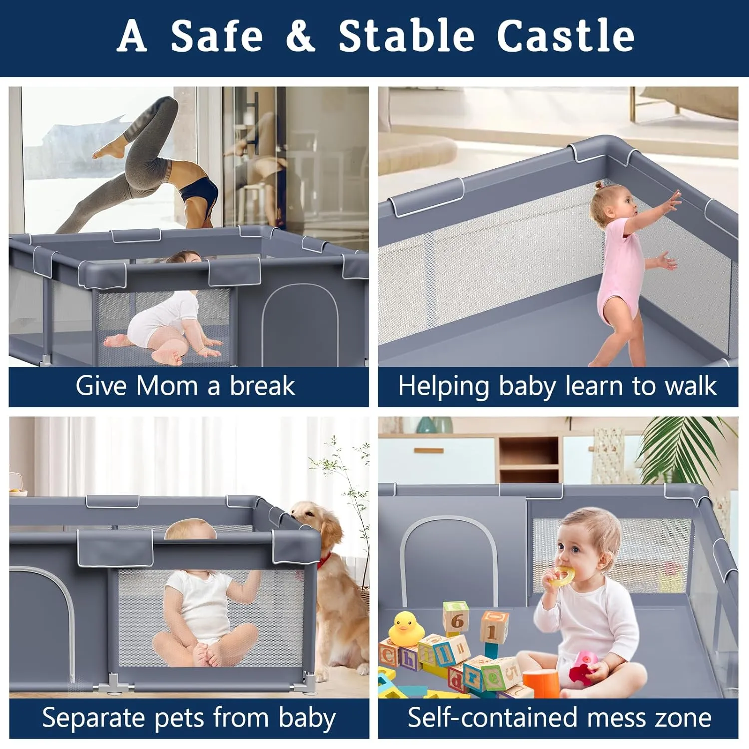 Baby Playpen 50x50 Inch, Playpen for Babies and Toddlers Baby Playpen Fence Playard Activity Center, Without MAT Included