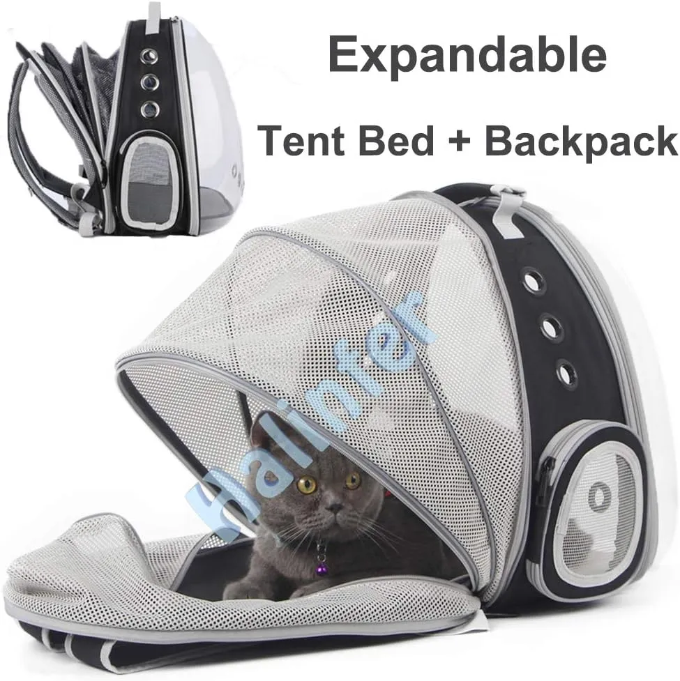 Back Expandable Cat Backpack Carrier, Fit up to 12 lbs, Space Capsule Bubble Window Pet Carrier Backpack to Carry and Transport Cat Bunny Small Puppy