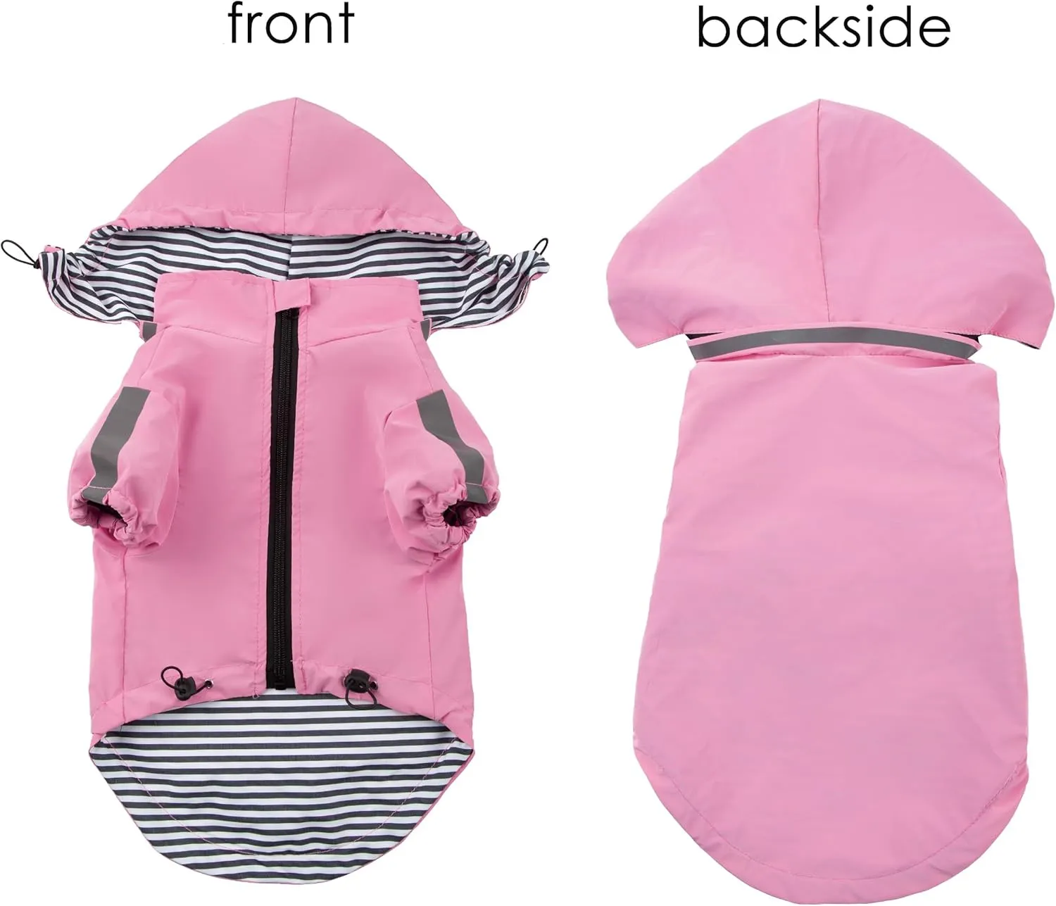 Breathable Dog Raincoat with Detachable Hood - Reflective Strips, 6 Rain/Water Resistant(Pink,M)