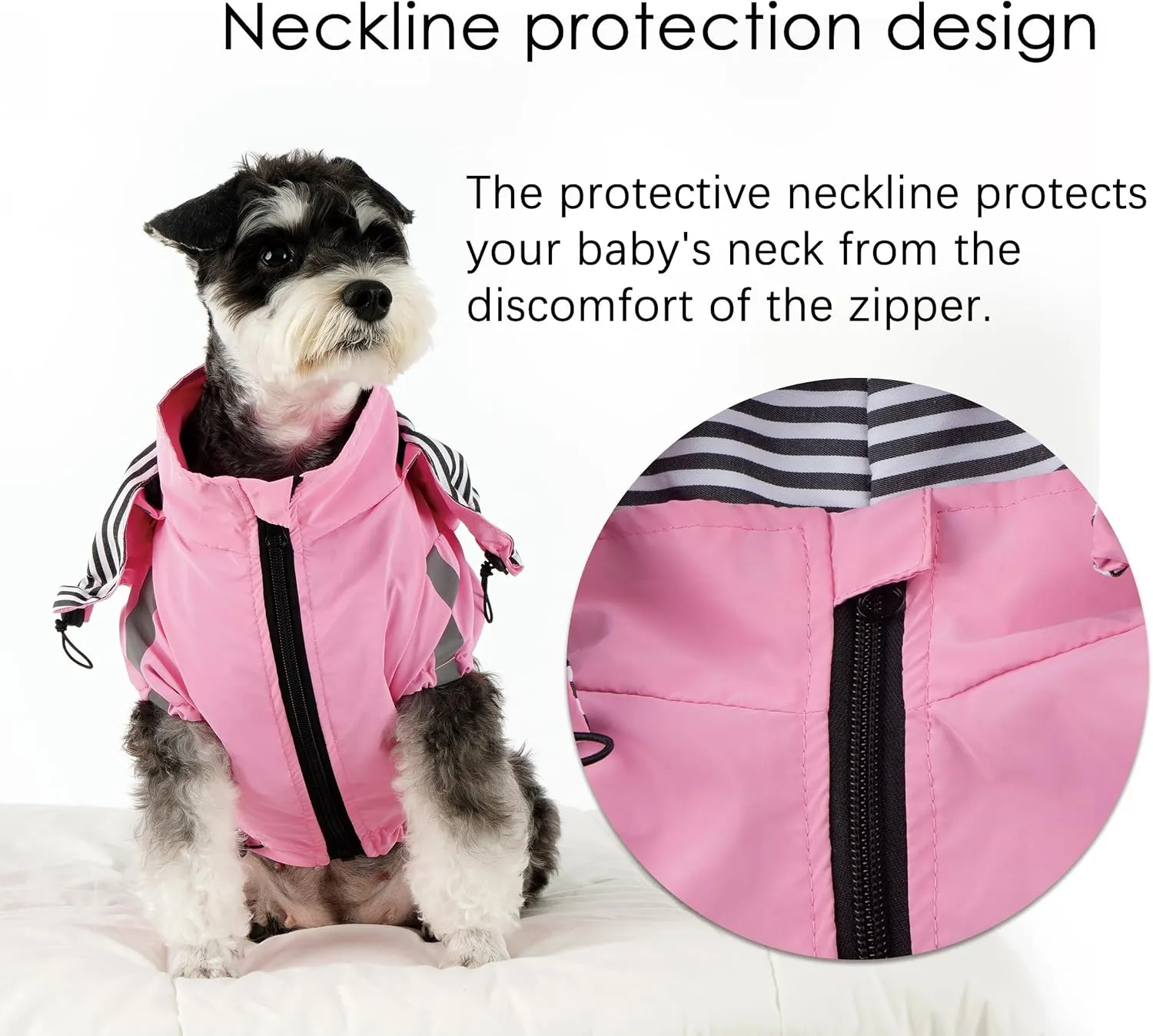 Breathable Dog Raincoat with Detachable Hood - Reflective Strips, 6 Rain/Water Resistant(Pink,M)