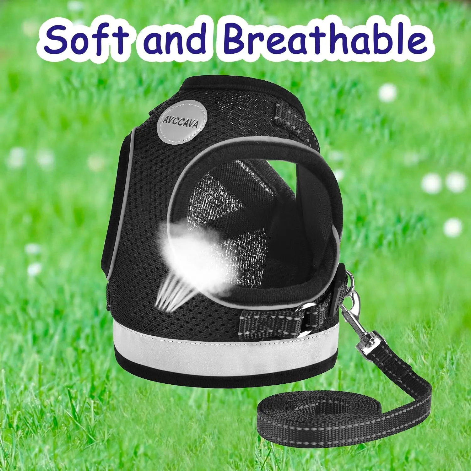 Cat Harness and Leash for Walking, Kitten Escape Proof Harnesses, Adjustable Reflective Puppy Harness with Leashes Set, Easy Adjustable Soft net Breathable Pet Safety Vest Black
