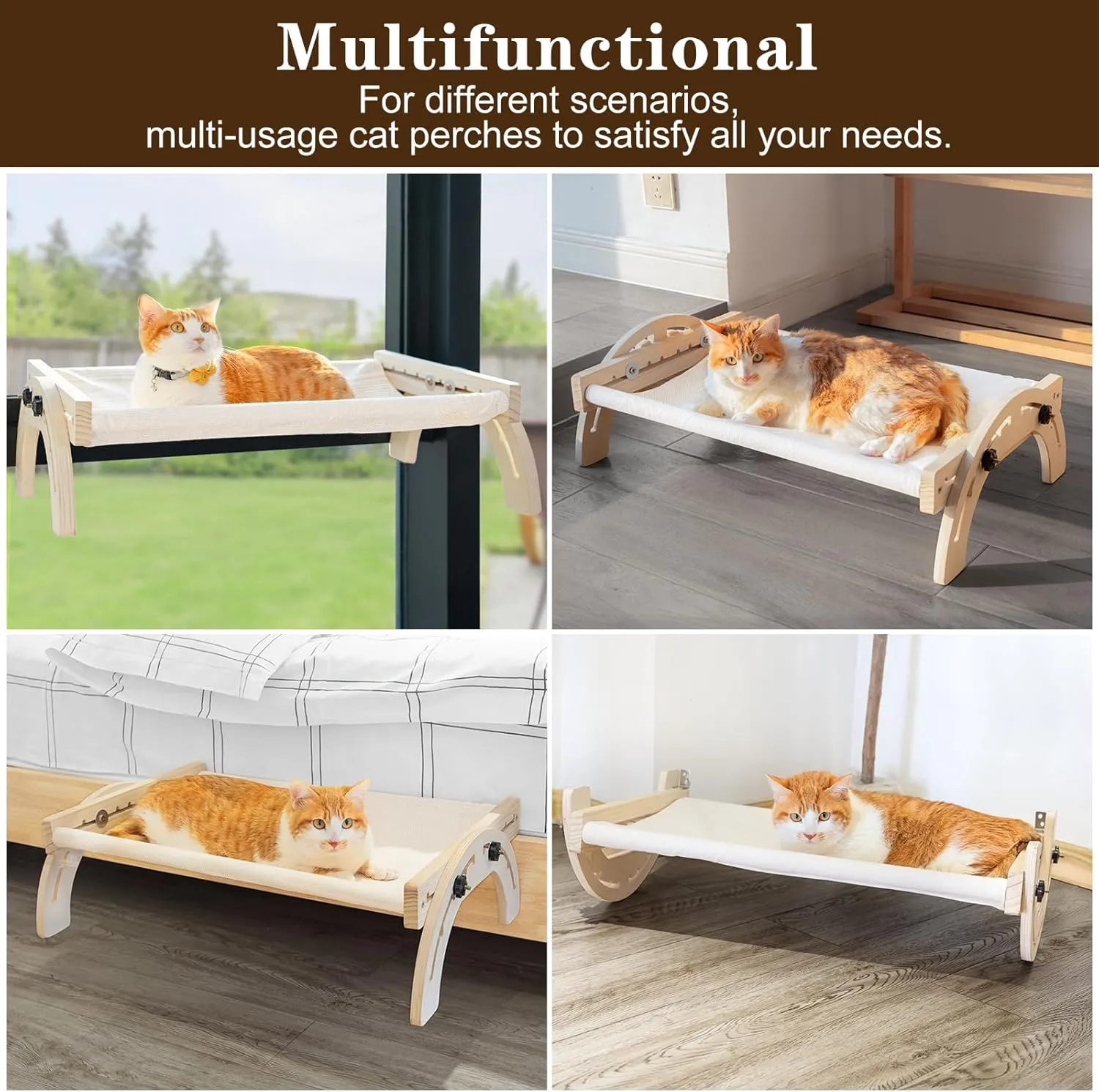 Cat Perch for Window XiaZ Cats Hammock Indoor Cat Bed for Window Wall Shelves Adjustable 50LB Bearing Wooden Frame W/Detachable Washable Cushion Perfect for Bird Watching Sunbathing S 19 * 16 * 8in
