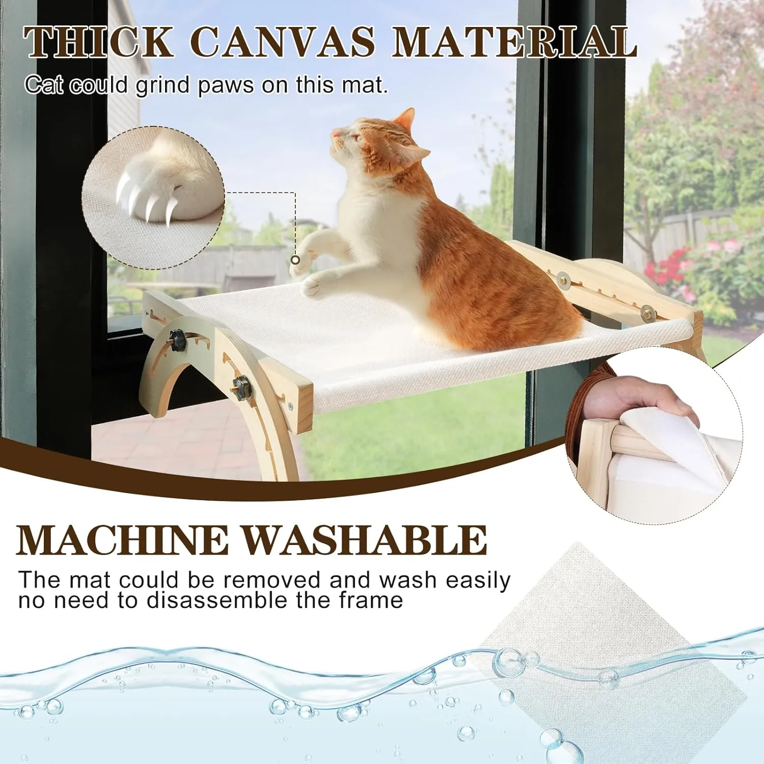 Cat Perch for Window XiaZ Cats Hammock Indoor Cat Bed for Window Wall Shelves Adjustable 50LB Bearing Wooden Frame W/Detachable Washable Cushion Perfect for Bird Watching Sunbathing S 19 * 16 * 8in