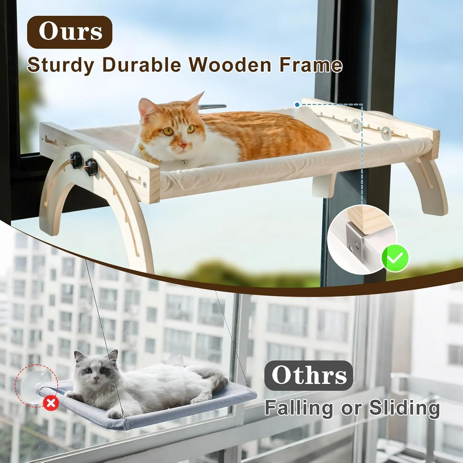 Cat Perch for Window XiaZ Cats Hammock Indoor Cat Bed for Window Wall Shelves Adjustable 50LB Bearing Wooden Frame W/Detachable Washable Cushion Perfect for Bird Watching Sunbathing S 19 * 16 * 8in