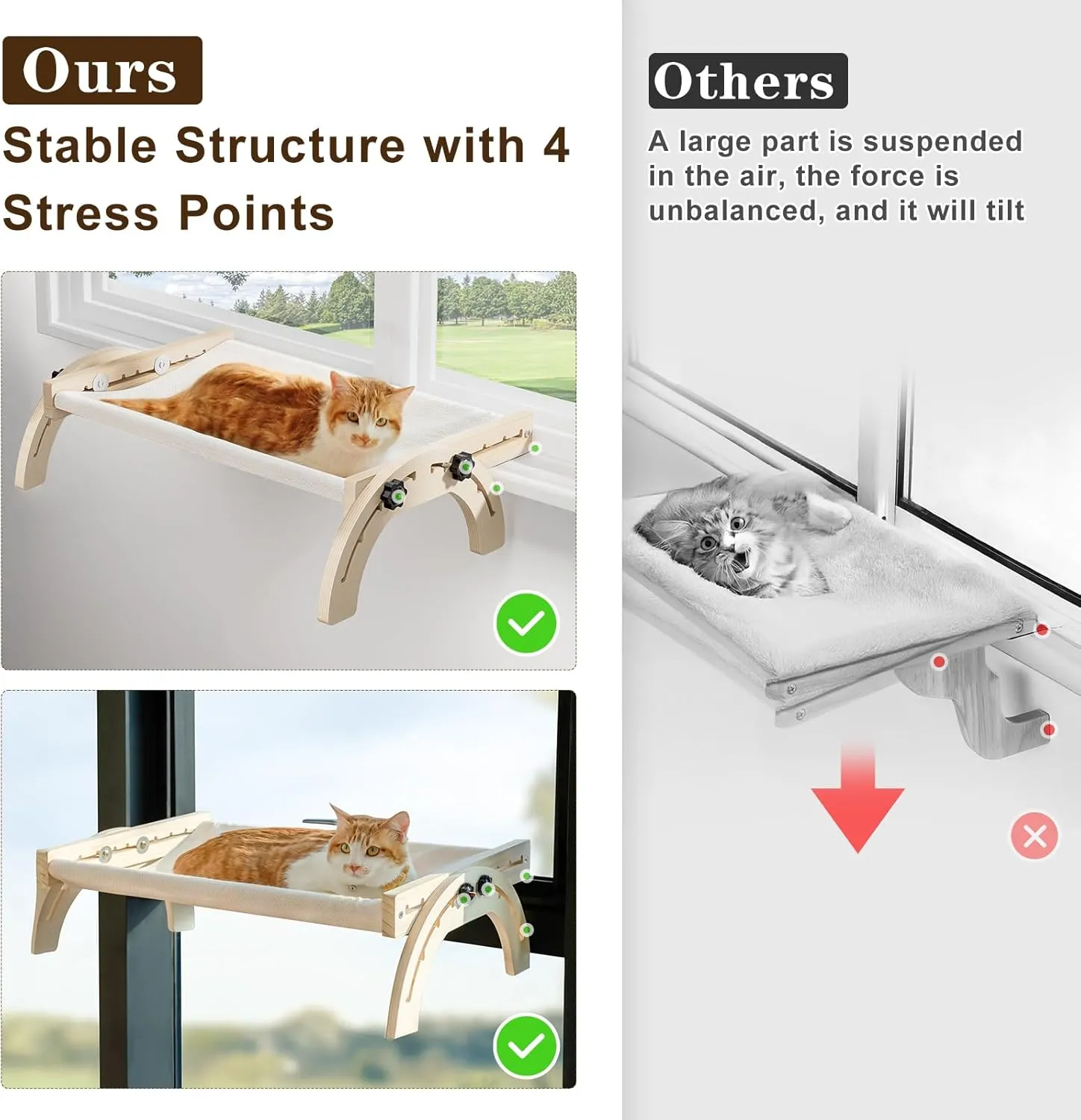 Cat Perch for Window XiaZ Cats Hammock Indoor Cat Bed for Window Wall Shelves Adjustable 50LB Bearing Wooden Frame W/Detachable Washable Cushion Perfect for Bird Watching Sunbathing S 19 * 16 * 8in