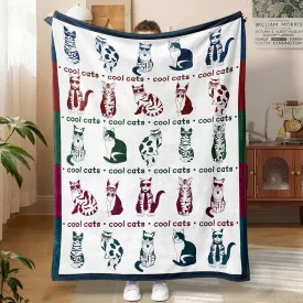 Cat Throw Blanket - Cute Animal Pattern, Soft Flannel Fleece, Cozy Fuzzy Plush, Lightweight Decorative, Cool Cats Vintage Funny Kitten Blanket for Sofa Bed Couch, 60" X 80"