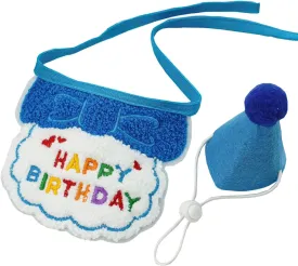 Cat/Dog Birthday Party Supplies, Cute Happy Birthday Scarf Hat Set Kitten Bandana Small Pet Decorations Outfits,Dark Blue