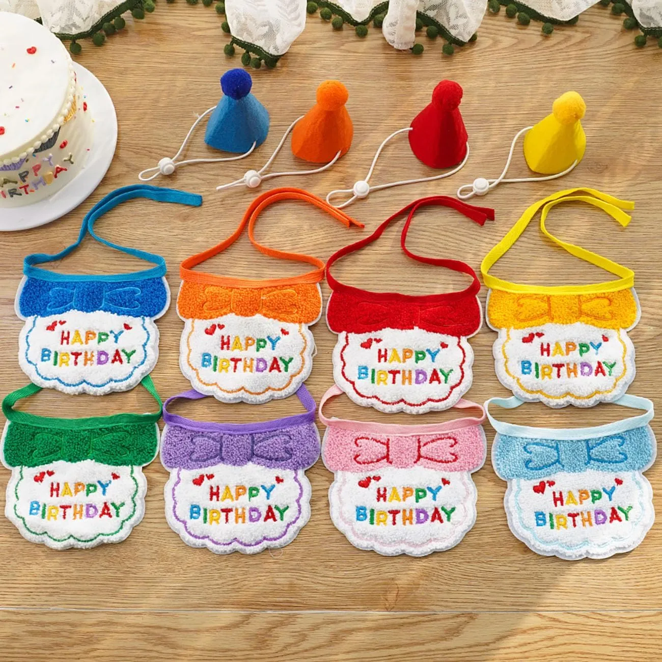 Cat/Dog Birthday Party Supplies, Cute Happy Birthday Scarf Hat Set Kitten Bandana Small Pet Decorations Outfits,Orange