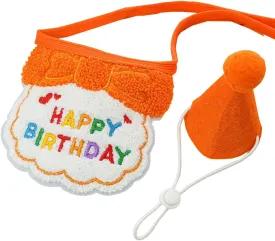Cat/Dog Birthday Party Supplies, Cute Happy Birthday Scarf Hat Set Kitten Bandana Small Pet Decorations Outfits,Orange