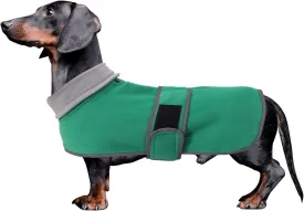 Dachshund Coats Sausage Dog Fleece Coat in Winter Miniature Dachshund Clothes with Hook and Loop Closure and high vis Reflective Trim Safety - Green - M