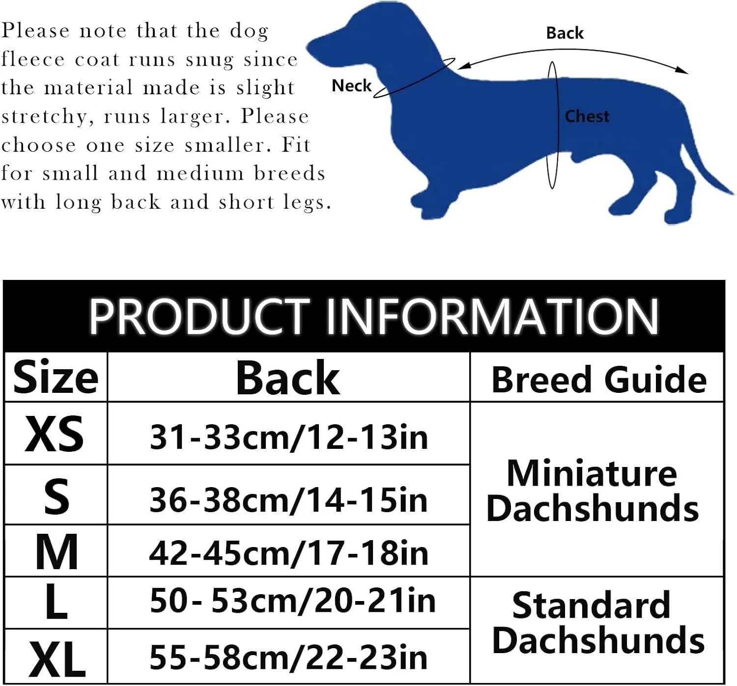 Dachshund Coats Sausage Dog Fleece Coat in Winter Miniature Dachshund Clothes with Hook and Loop Closure and high vis Reflective Trim Safety - Navy - M