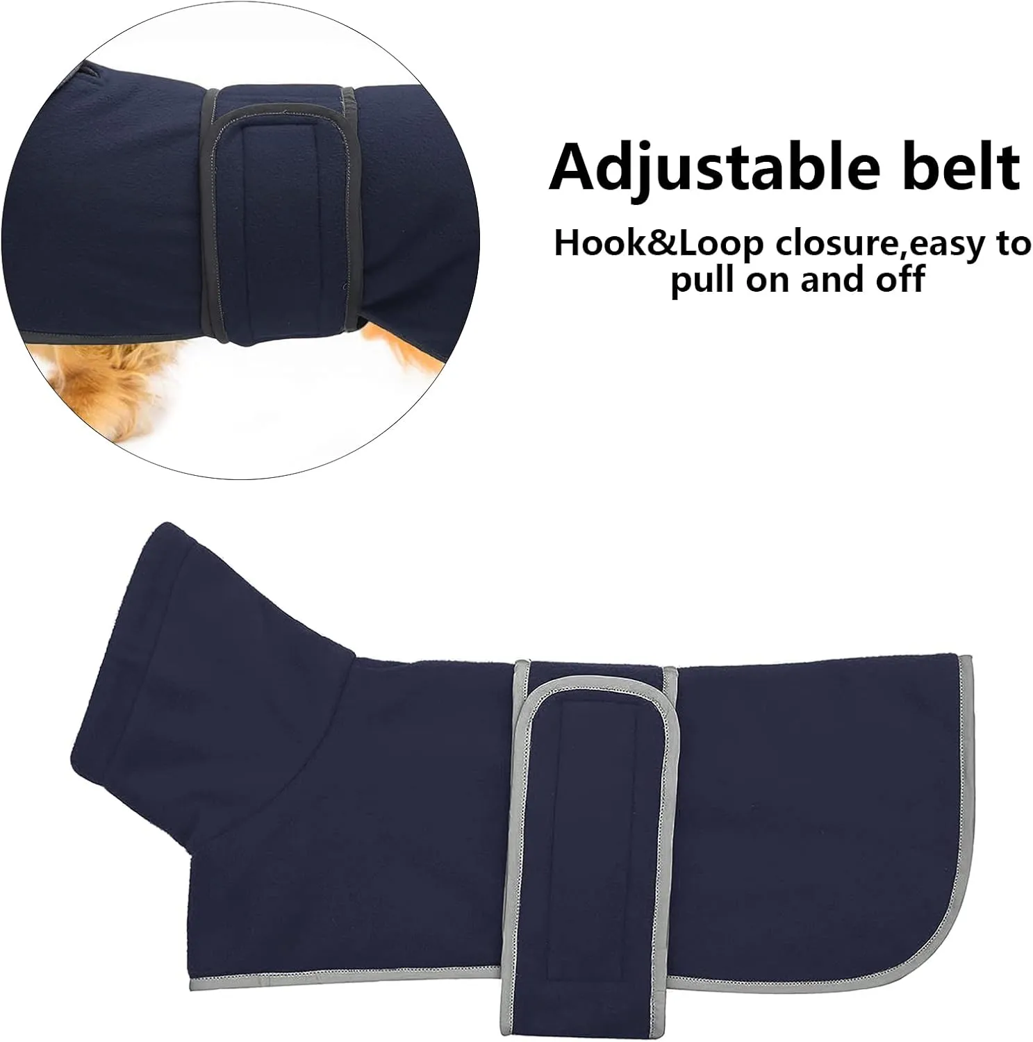 Dachshund Coats Sausage Dog Fleece Coat in Winter Miniature Dachshund Clothes with Hook and Loop Closure and high vis Reflective Trim Safety - Navy - M