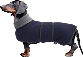 Dachshund Coats Sausage Dog Fleece Coat in Winter Miniature Dachshund Clothes with Hook and Loop Closure and high vis Reflective Trim Safety - Navy - M