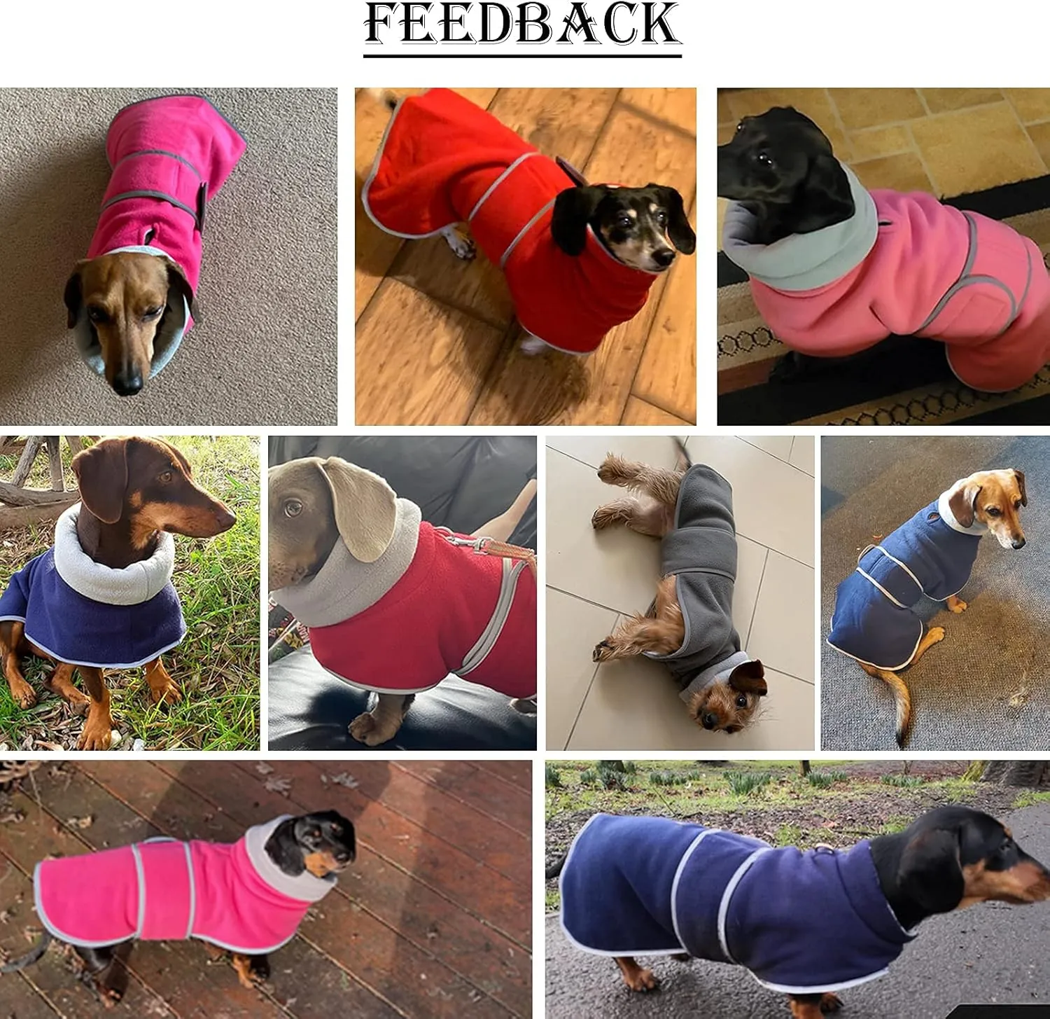 Dachshund Coats Sausage Dog Fleece Coat in Winter Miniature Dachshund Clothes with Hook and Loop Closure and high vis Reflective Trim Safety - Navy - M