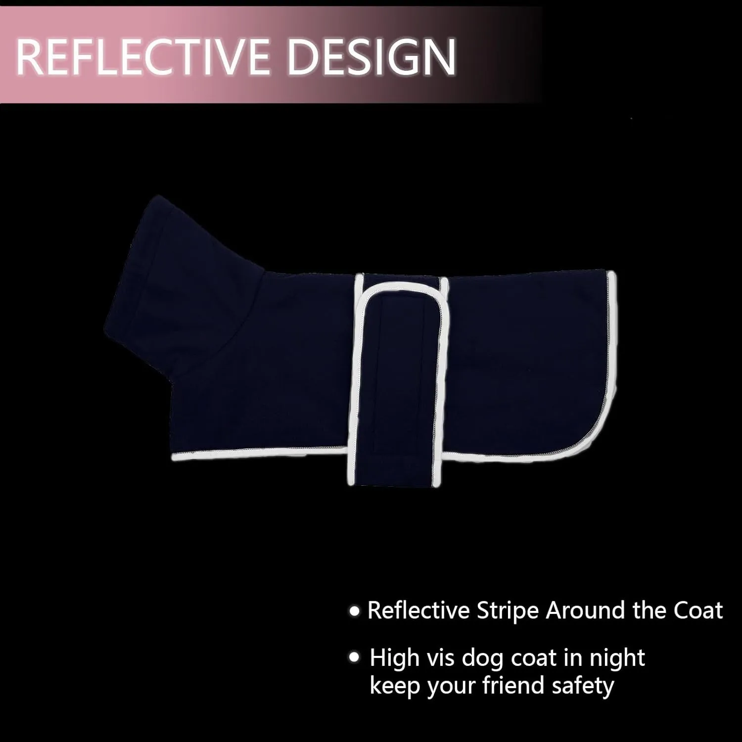Dachshund Coats Sausage Dog Fleece Coat in Winter Miniature Dachshund Clothes with Hook and Loop Closure and high vis Reflective Trim Safety - Navy - M