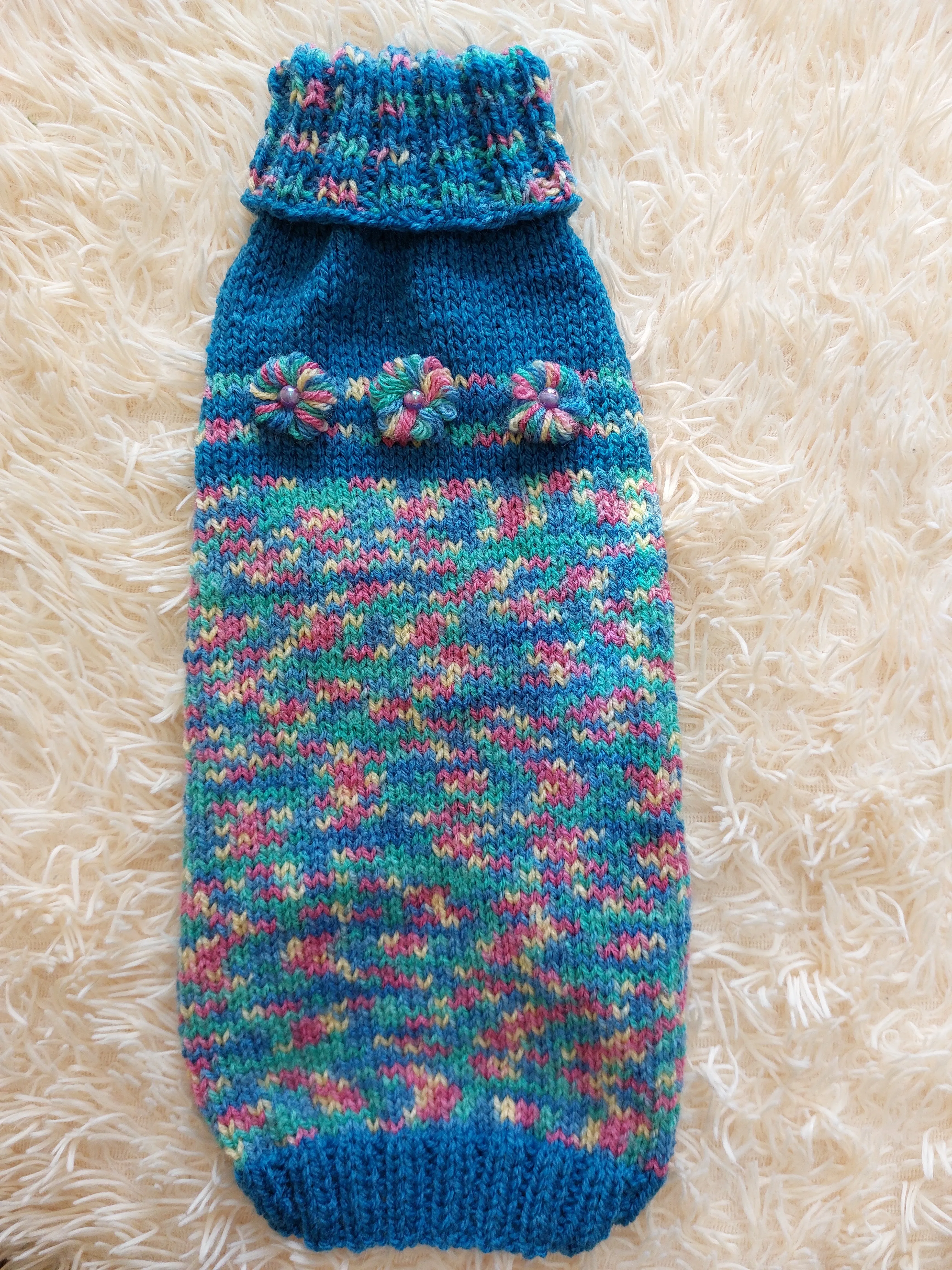 Dachshund Dog Pet Outfit Warm Rainbow Jumper With Flowers