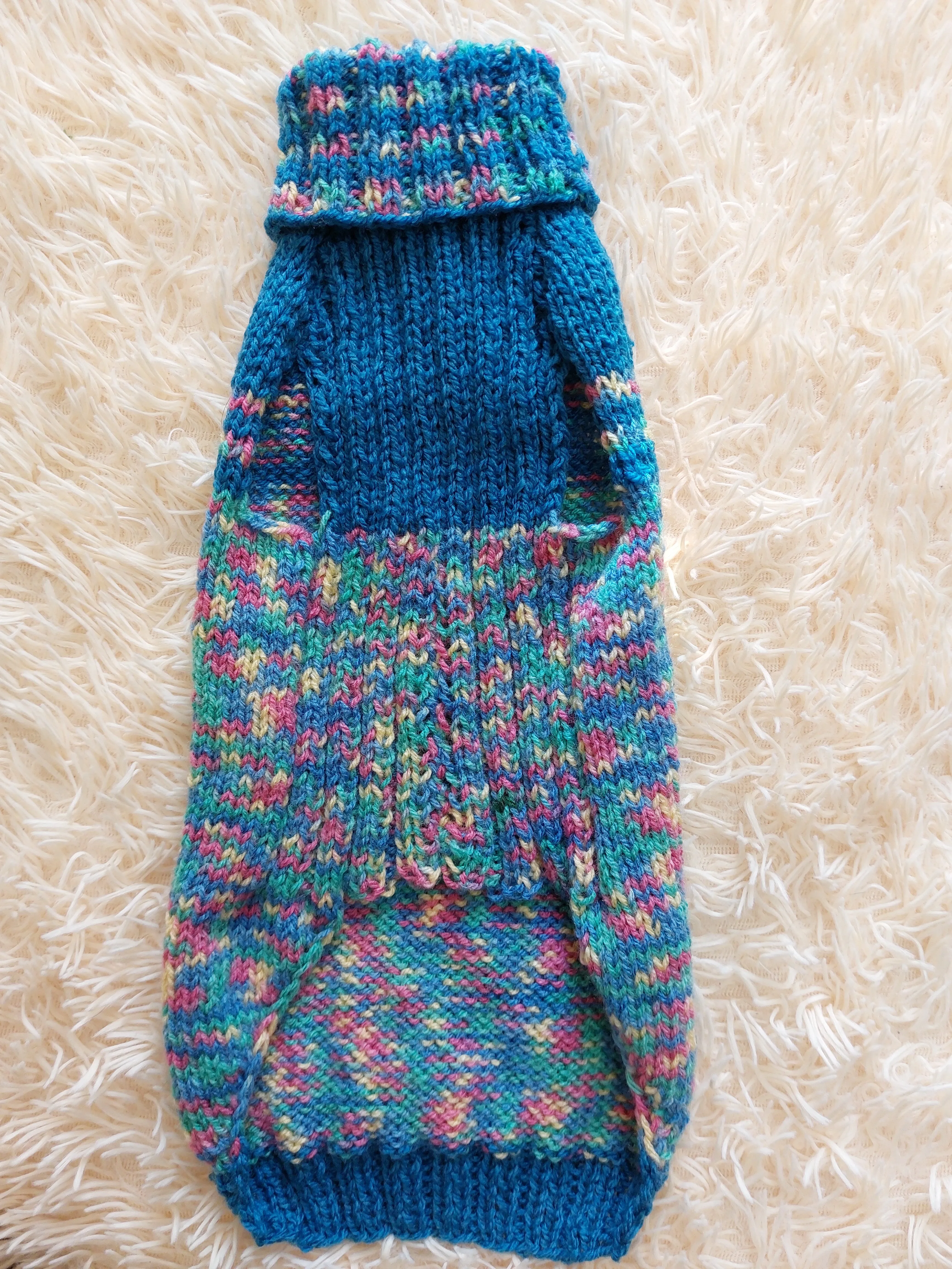 Dachshund Dog Pet Outfit Warm Rainbow Jumper With Flowers