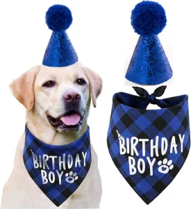 Dog Birthday Party Supplies,Pet Birthday Hat and Boy Doggy Birthday Bandana Set