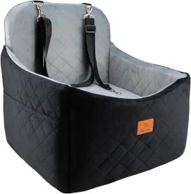 Dog Car Seats for Small/Medium Dogs, FurFrolic Memory Foam Dog Booster Seat for Small Dogs up to 35 lbs, Travel Pet Car Seat with Washable Detachable Cover, Storage Pockets, 2 Safety Belts (Gray)