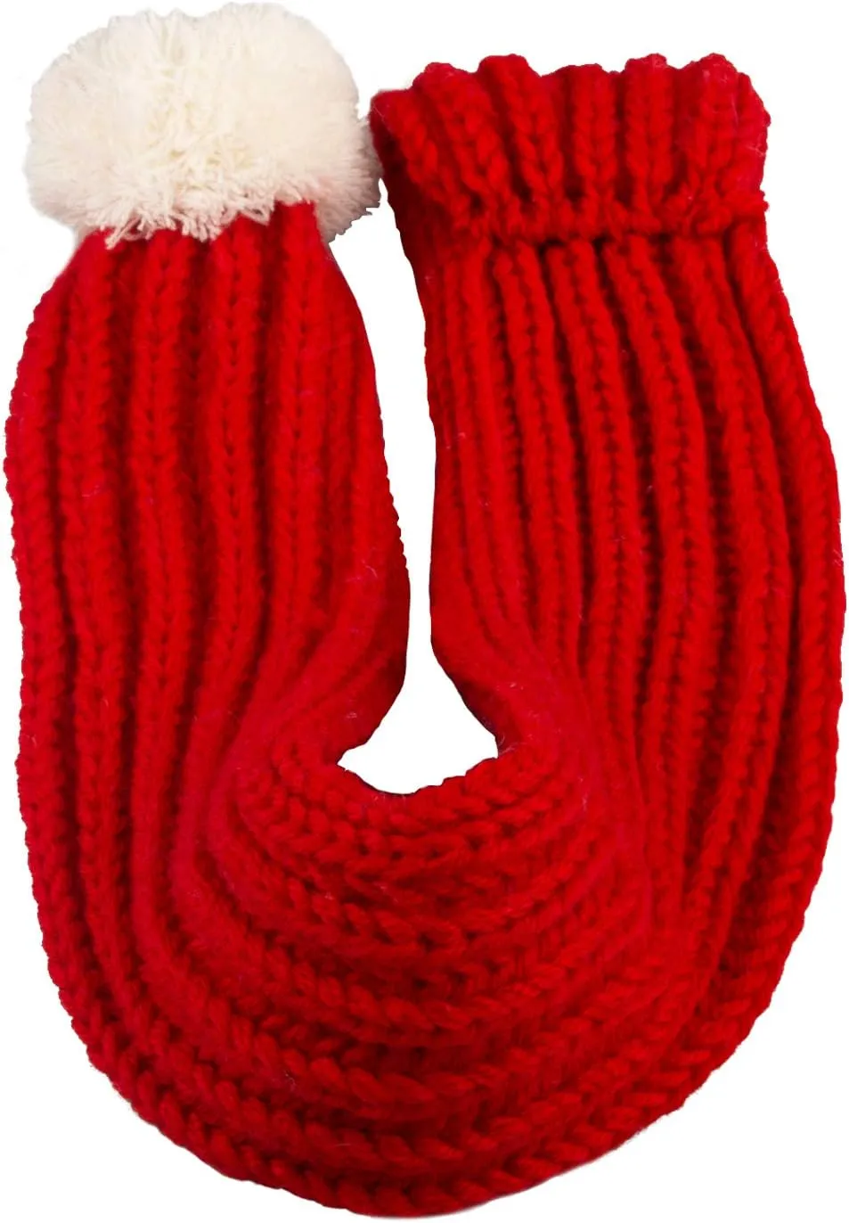 Dog Christmas Knitted Scarf Red Knit Scarves with Fuzzy Pompom Neck Warmer Bandana Xmas Holiday Winter Pet Puppy Cat Costume (S)
