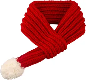 Dog Christmas Knitted Scarf Red Knit Scarves with Fuzzy Pompom Neck Warmer Bandana Xmas Holiday Winter Pet Puppy Cat Costume (S)