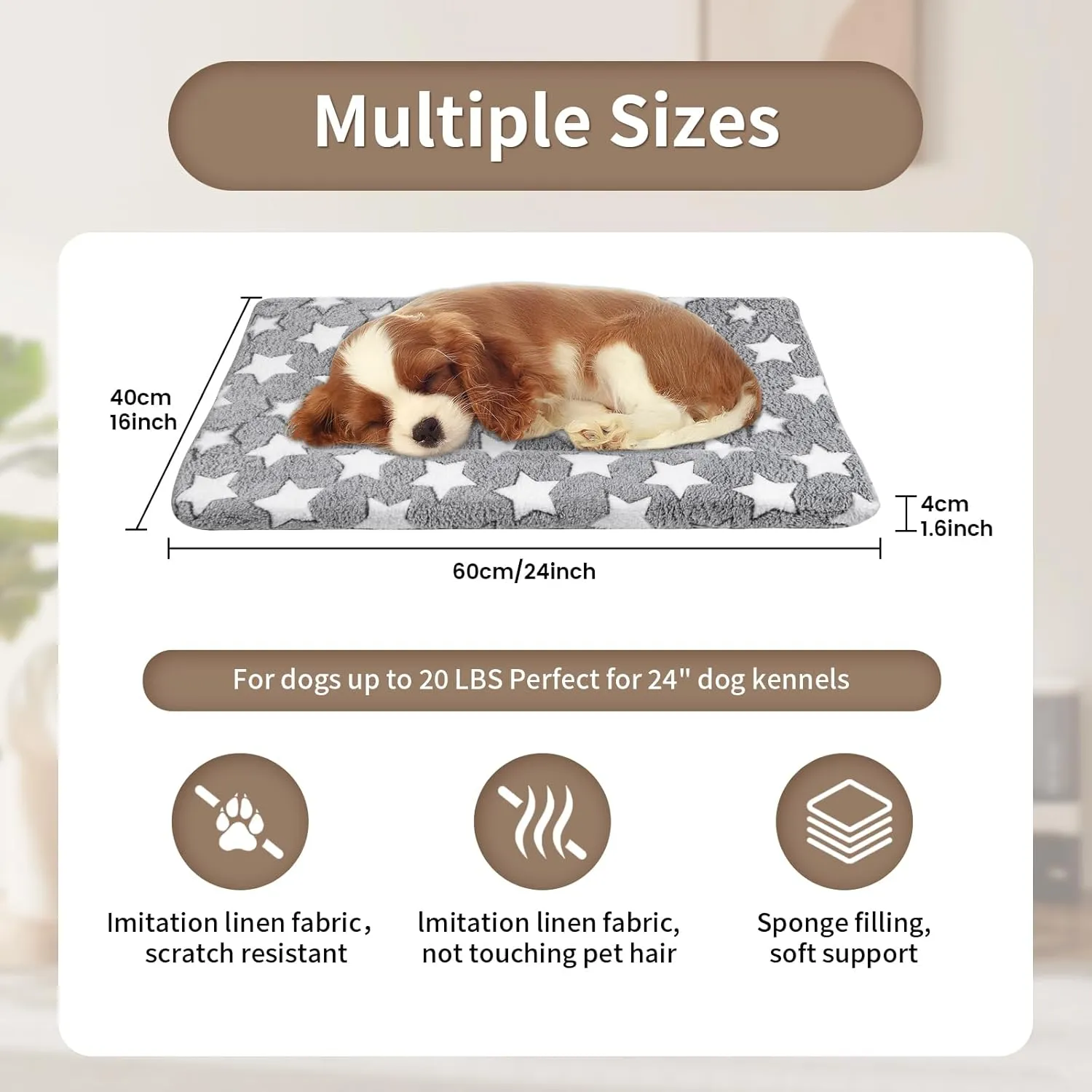 Dog Crate Mats Bed for Small Dogs, 24x16 Inch Short Plush Pet Mat, 1.6-inch Thick Thin Kennel Pad, Machine Washable Ideal for 24-Inch Dog Crates