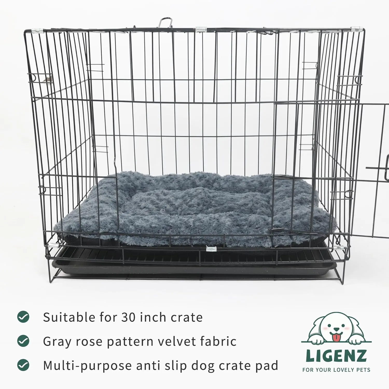 Dog Crate Pad Dog Bed Mat for Medium Dogs Washable Pet Kennel Pad for 30 inch Cage Ultra Soft Flat Puppy Mattress Cat Kitten Cushion for Cozy Sleeping Anti-Slip Grey 29 x 18