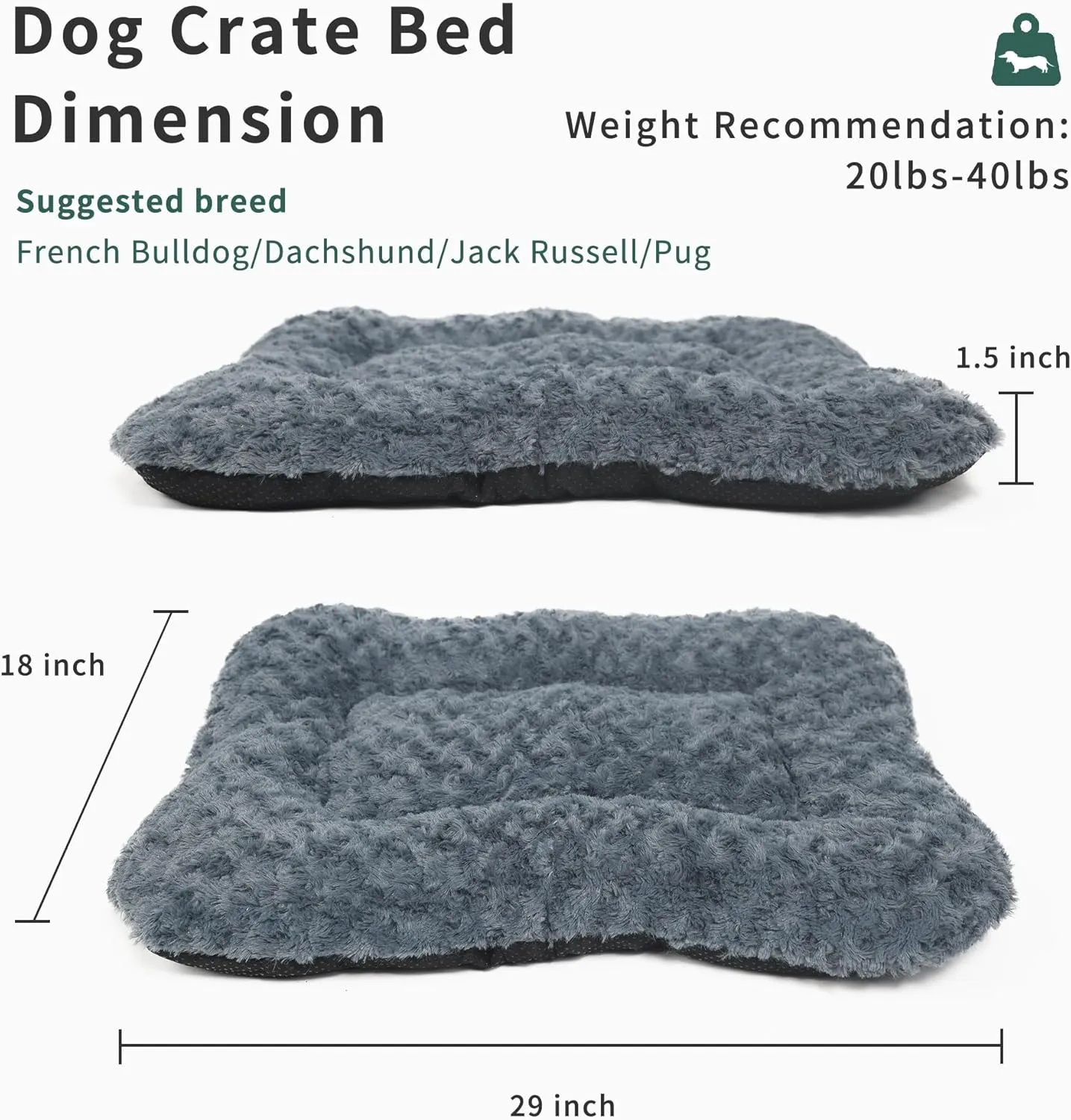 Dog Crate Pad Dog Bed Mat for Medium Dogs Washable Pet Kennel Pad for 30 inch Cage Ultra Soft Flat Puppy Mattress Cat Kitten Cushion for Cozy Sleeping Anti-Slip Grey 29 x 18