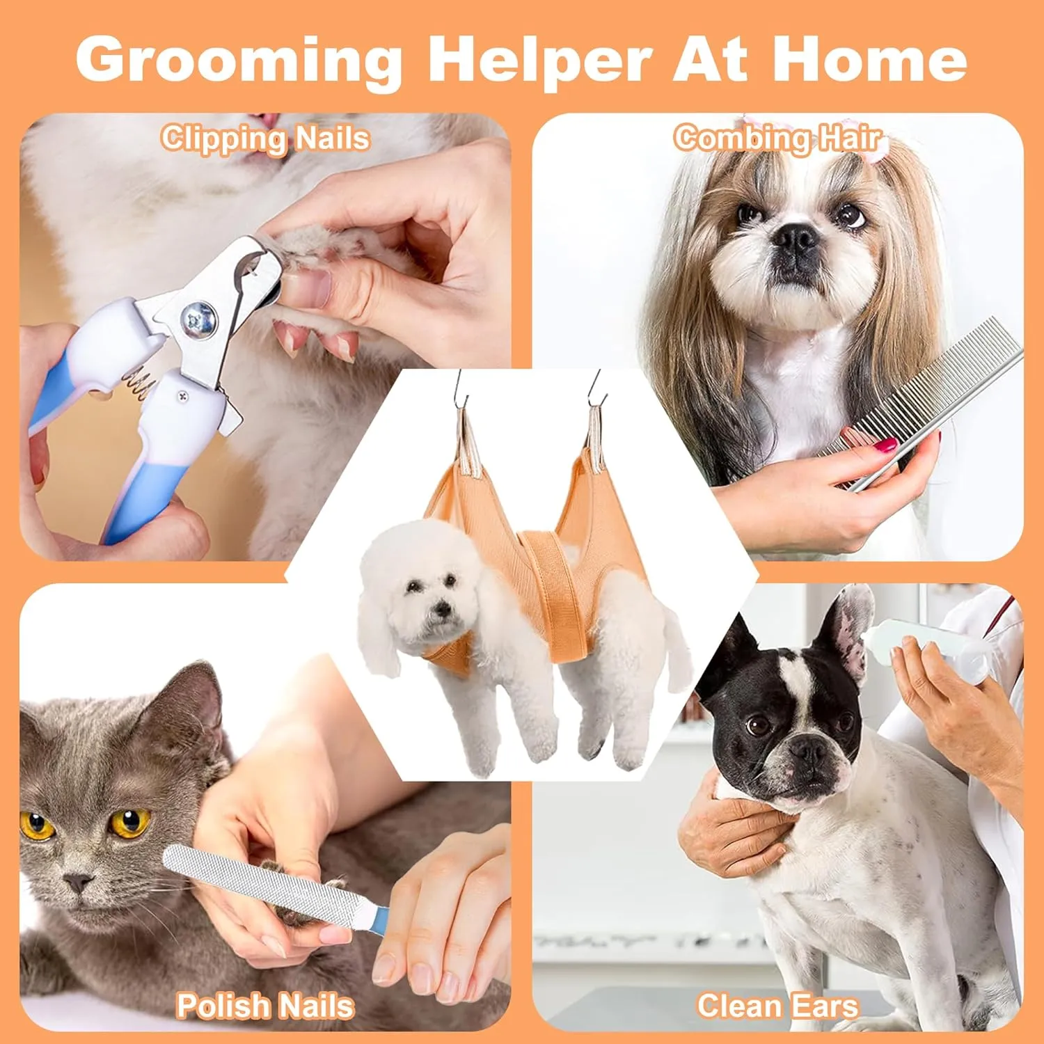 Dog Grooming Hammock for Small Dogs Cat with Pet Nail Clipper Trimmer Set,Pet Grooming Sling with Strong Waist Belt for Extra Security