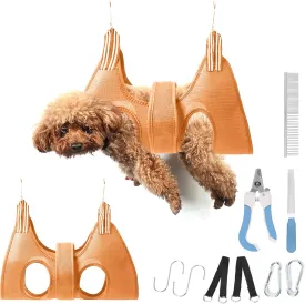 Dog Grooming Hammock for Small Dogs Cat with Pet Nail Clipper Trimmer Set,Pet Grooming Sling with Strong Waist Belt for Extra Security