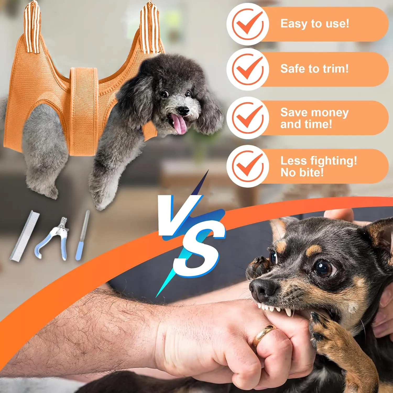 Dog Grooming Hammock for Small Dogs Cat with Pet Nail Clipper Trimmer Set,Pet Grooming Sling with Strong Waist Belt for Extra Security