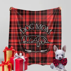 Dog Mom Red Checkered Plaid Pattern Cozy Winter Premium Sherpa Blanket
