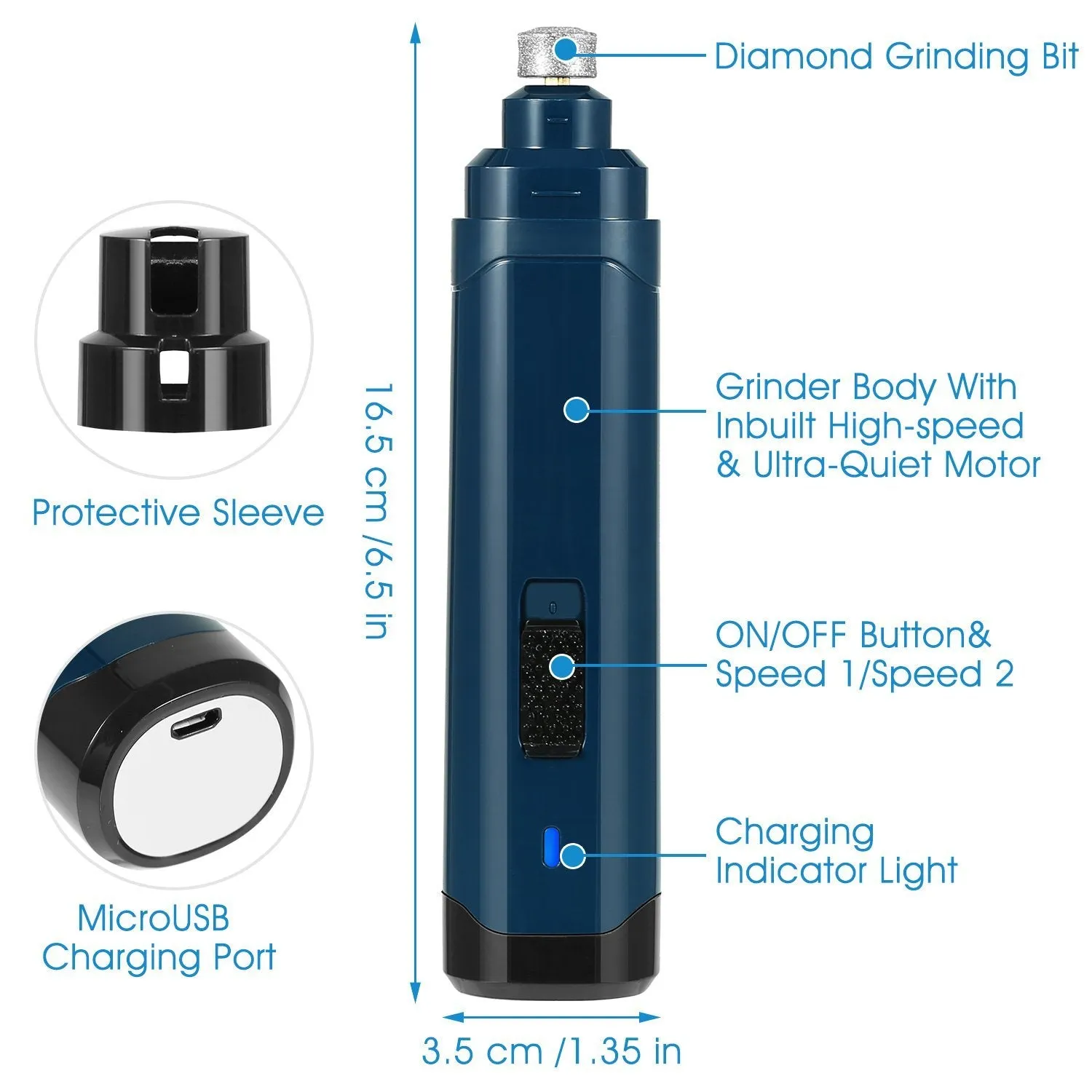 Dog Nail Grinder 2 Speeds Quiet USB Rechargeable