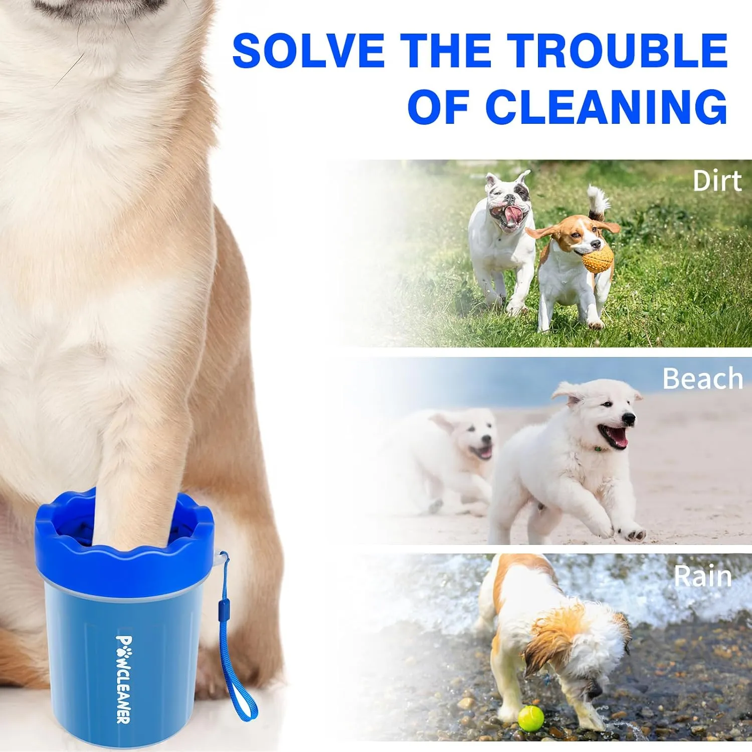 Dog Paw Cleaner, Washer, Muddy Pet Foot Cleaner for Small Medium Large Breed Dogs/Cats (with 3 absorbent towel) (Navy Blue, Small)