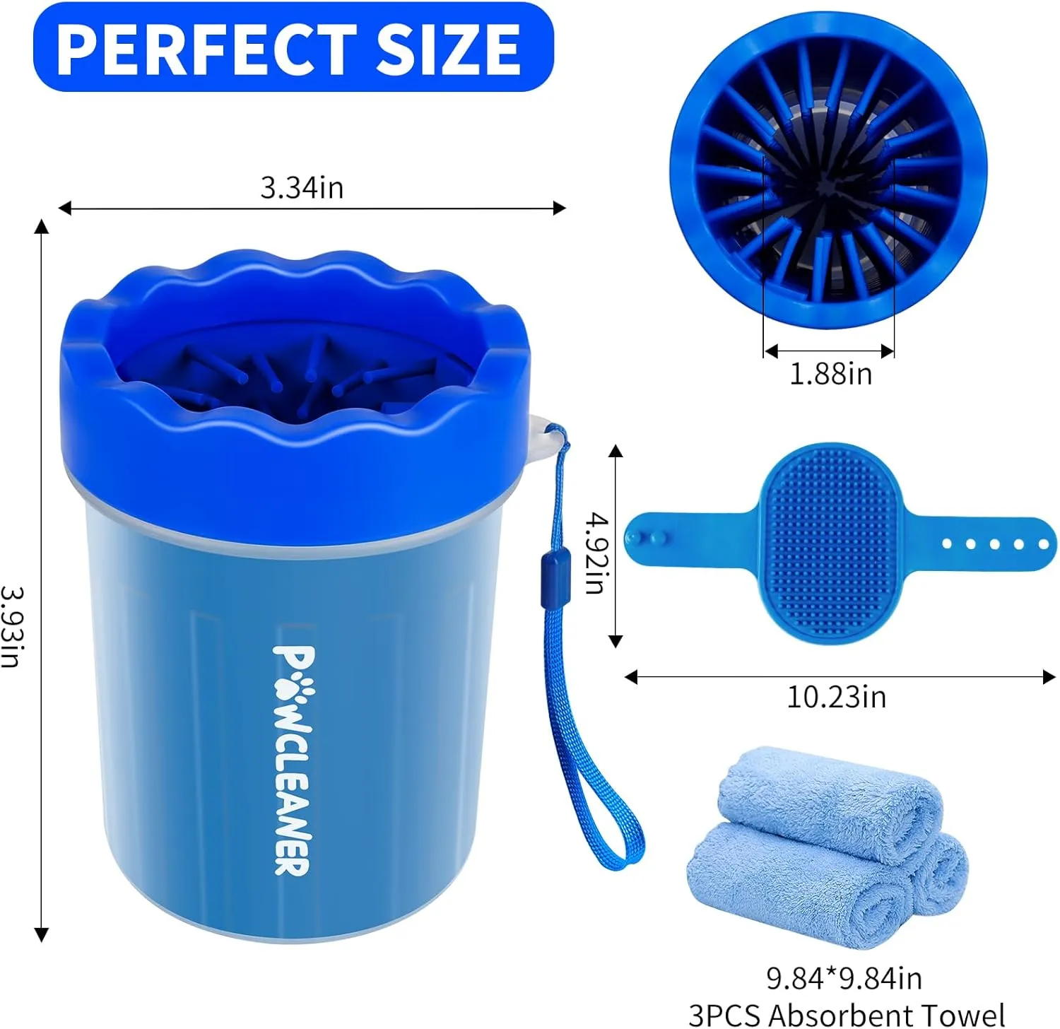 Dog Paw Cleaner, Washer, Muddy Pet Foot Cleaner for Small Medium Large Breed Dogs/Cats (with 3 absorbent towel) (Navy Blue, Small)