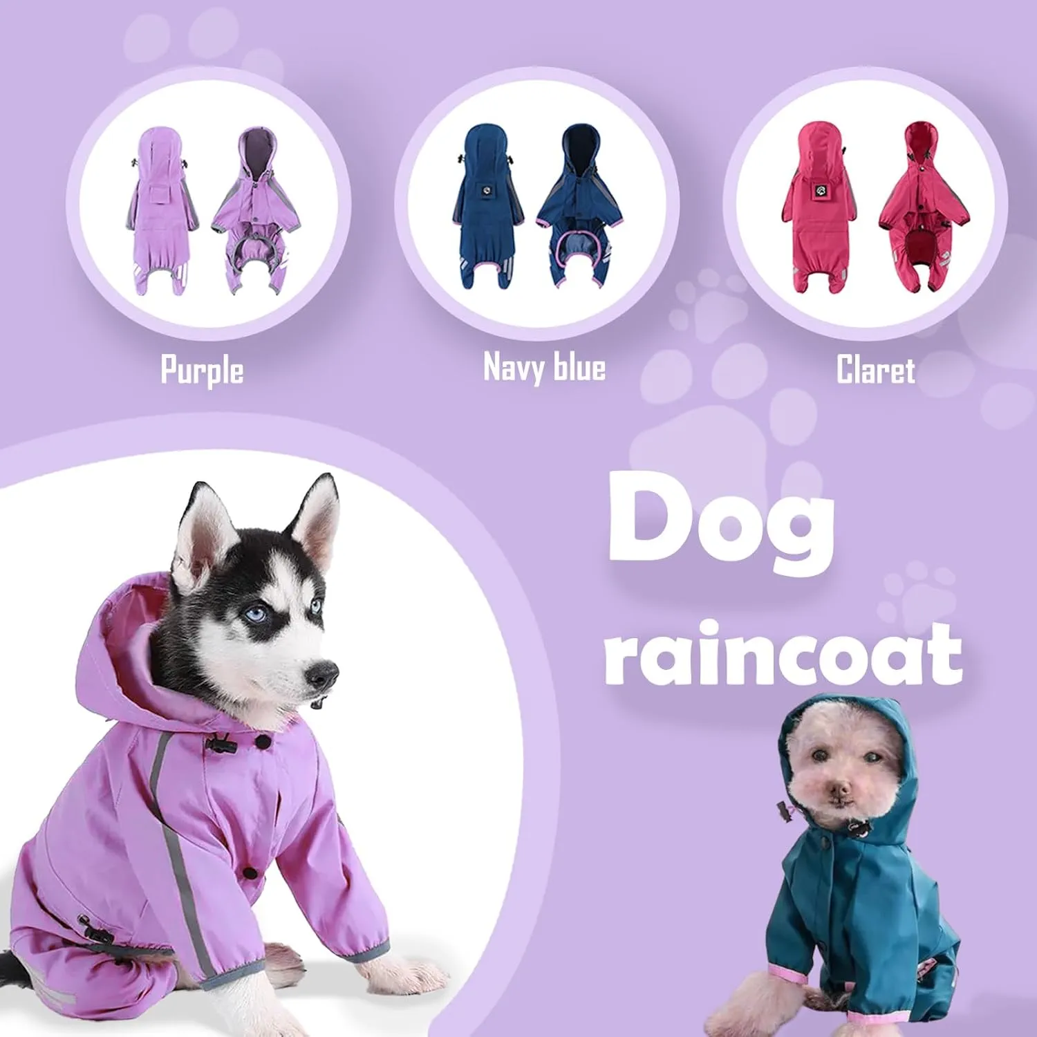 Dog Raincoat, Dog Rain Jacket for Puppy Dog with Hat, Small Dog Lightweight Raincoat, Waterproof Rain Jacket with Reflective Strip. (Purple, Medium)