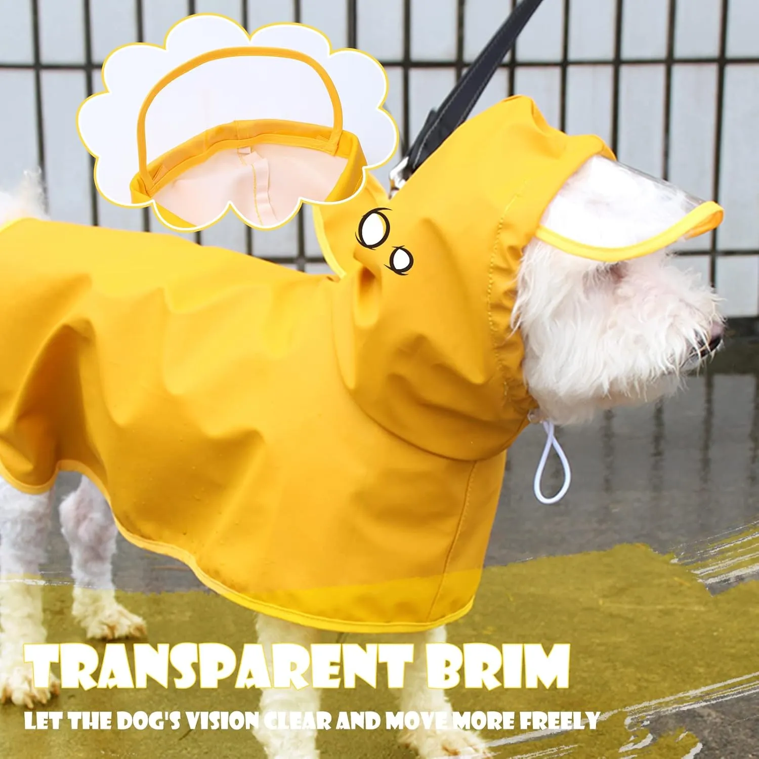 Dog Raincoat for Small Dogs, Dog Rain Jacket with Clear Hooded, Waterproof Dog Rain Coat with Adjustable Belly Strap, Dogs Safety Vest for Outdoor Adventures Walking(Yellow,S)