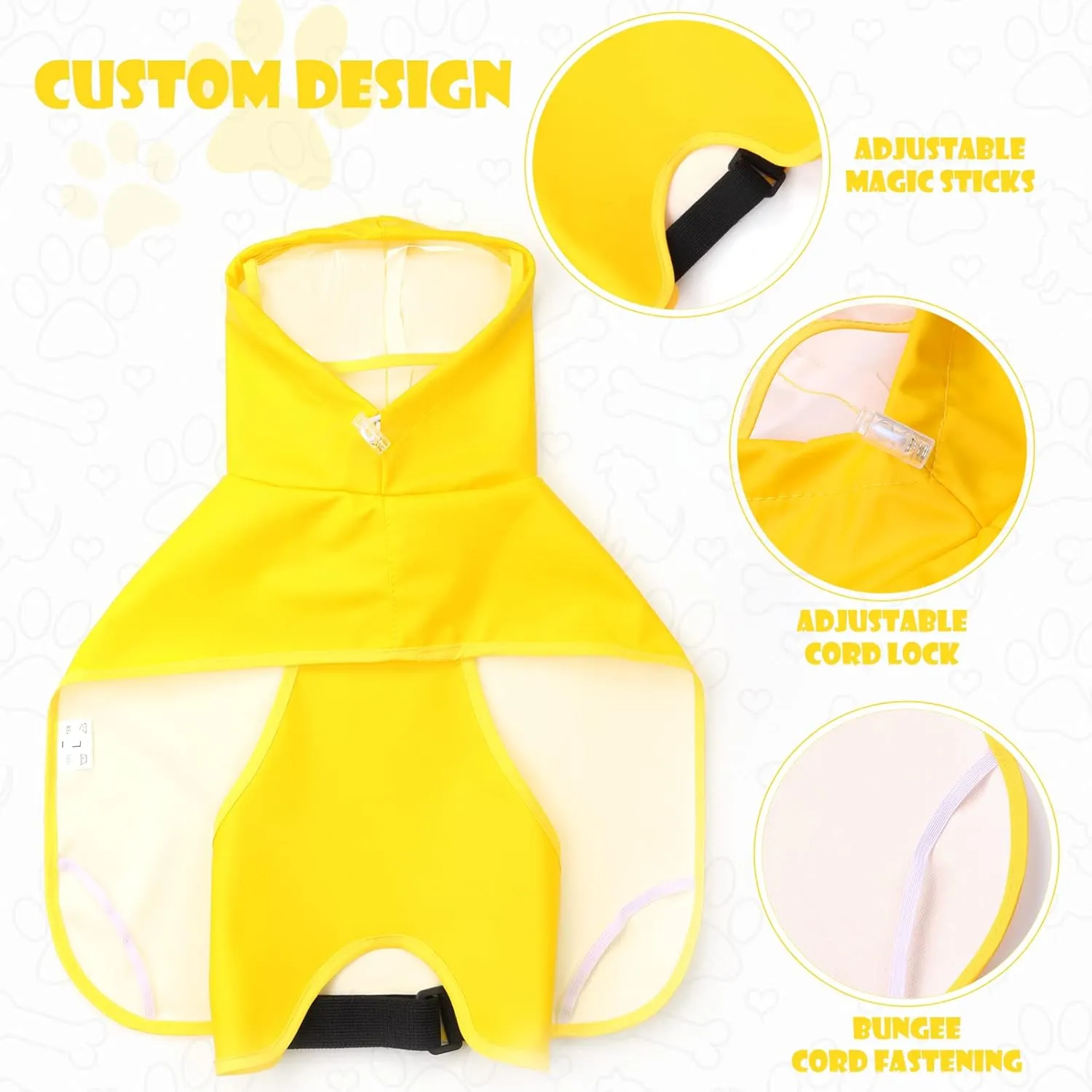 Dog Raincoat for Small Dogs, Dog Rain Jacket with Clear Hooded, Waterproof Dog Rain Coat with Adjustable Belly Strap, Dogs Safety Vest for Outdoor Adventures Walking(Yellow,S)