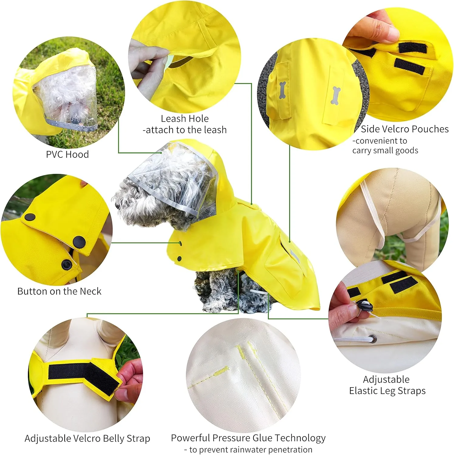 Dog Raincoat Waterproof Rain Poncho with Hoodie, High Reflective Adjustable Pet Rain Jacket with Leash Hole for Small Medium and Large Dogs (Khaki, Small)