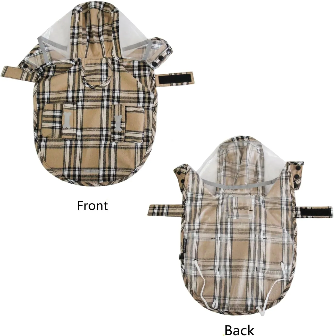 Dog Raincoat Waterproof Rain Poncho with Hoodie, High Reflective Adjustable Pet Rain Jacket with Leash Hole for Small Medium and Large Dogs (Khaki, Small)