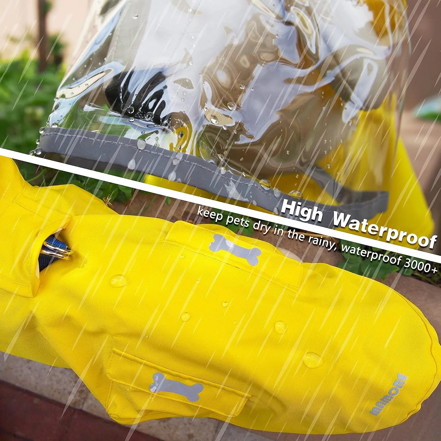 Dog Raincoat Waterproof Rain Poncho with Hoodie, High Reflective Adjustable Pet Rain Jacket with Leash Hole for Small Medium and Large Dogs (Khaki, Small)