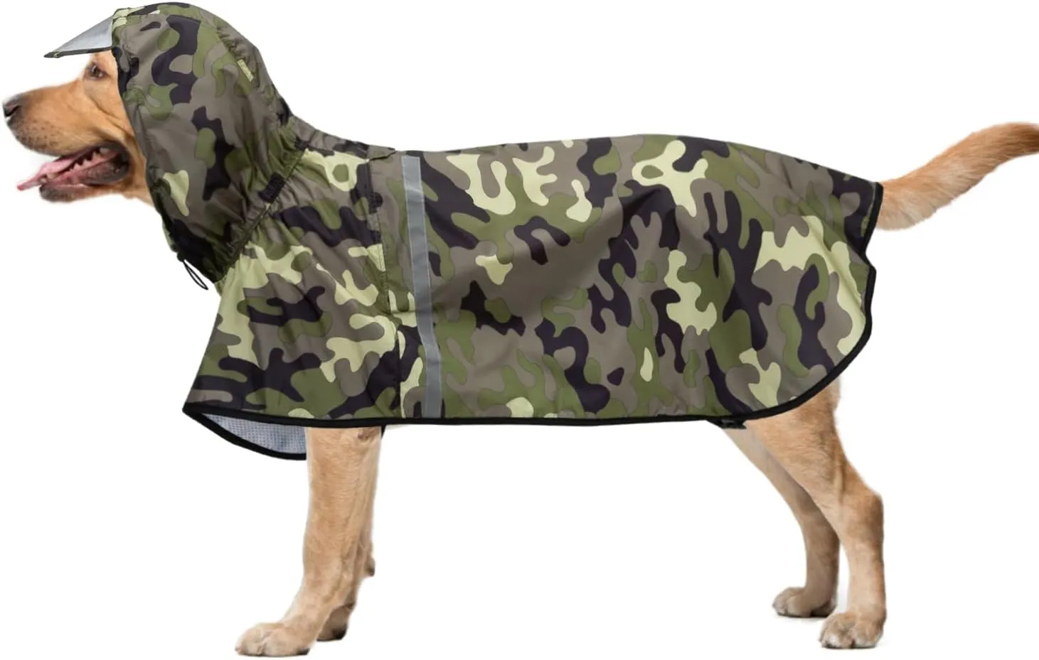 Dog Raincoat with Adjustable Belly Strap and Leash Hole - Hoodie with Reflective Strip - Waterproof Slicker Lightweight Breathable Rain Poncho Jacket for Medium Large Dogs - Easy to Wear